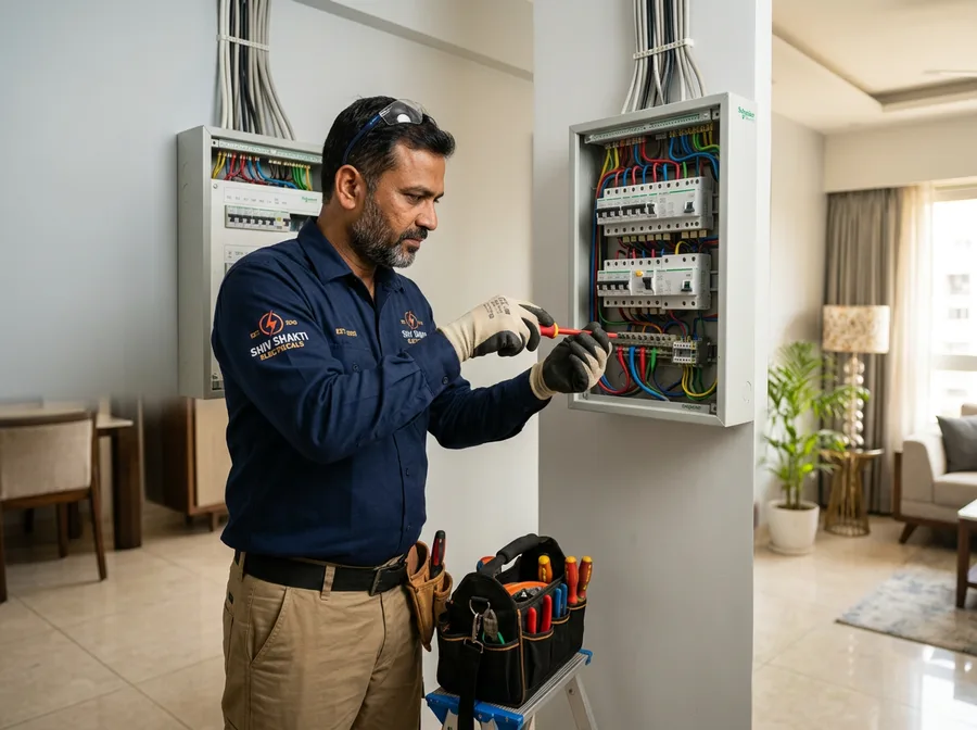 Indian electrician working on a switchboard