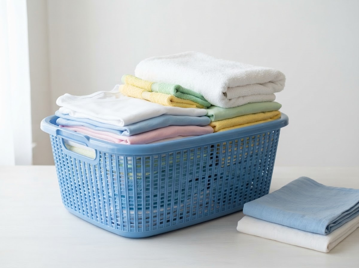 Laundry basket with clothes