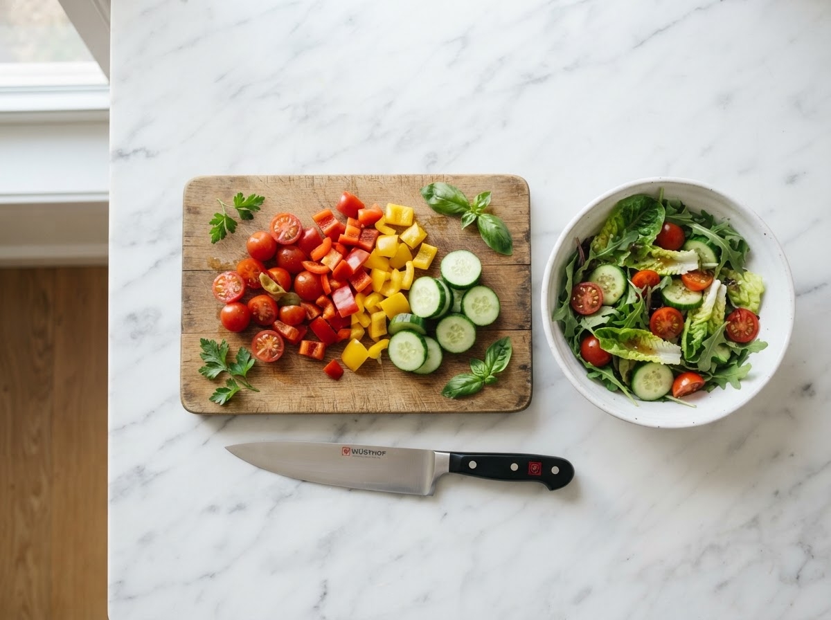 Vegetables being chopped for meal prep